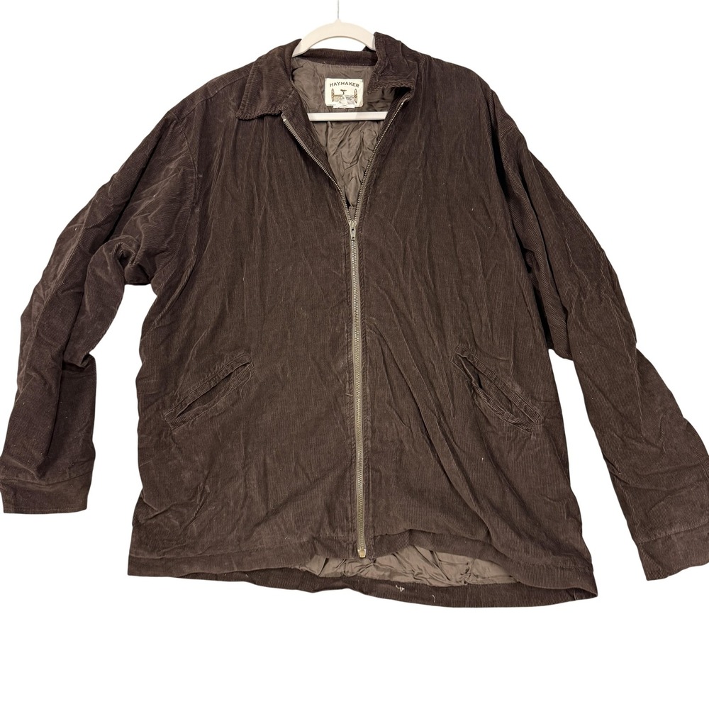 Haymaker Jacket Mens Medium Brown Corduroy Full Zip Lined Bomber Pockets Casual